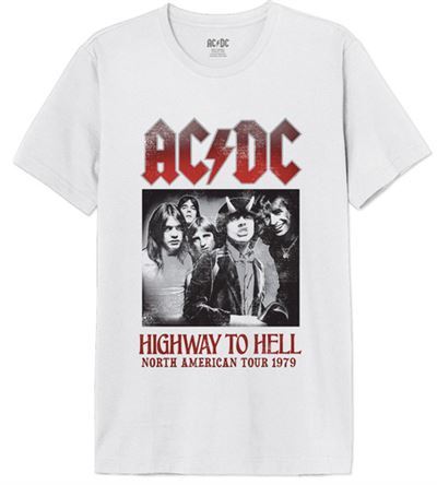 T-Shirt AC DC Highway to Hell: North American Tour 1979 - Branco - Tamanho L - Superplay For Cheap